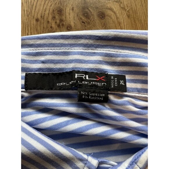 RLX Ralph Lauren Blue Striped Golf Polo Shirt Size XL Stretchy Athleisure Preppy - Picture 8 of 13